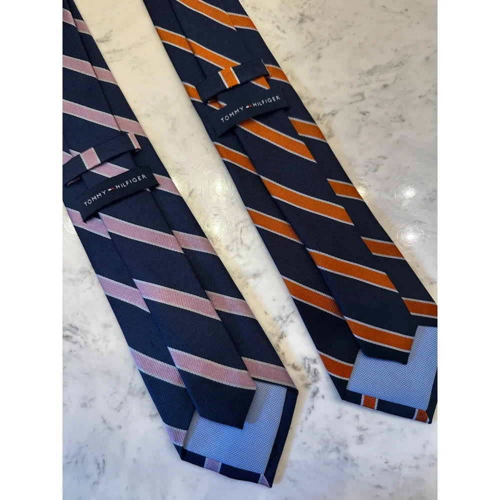 Tommy Hilfiger Mens Silk Necktie Lot 2 100% Silk Ties Collegiate Preppy Striped